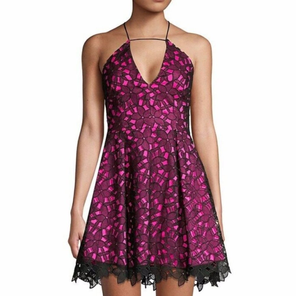 Milly Kira party mini dress black fuchsia NWT, 12